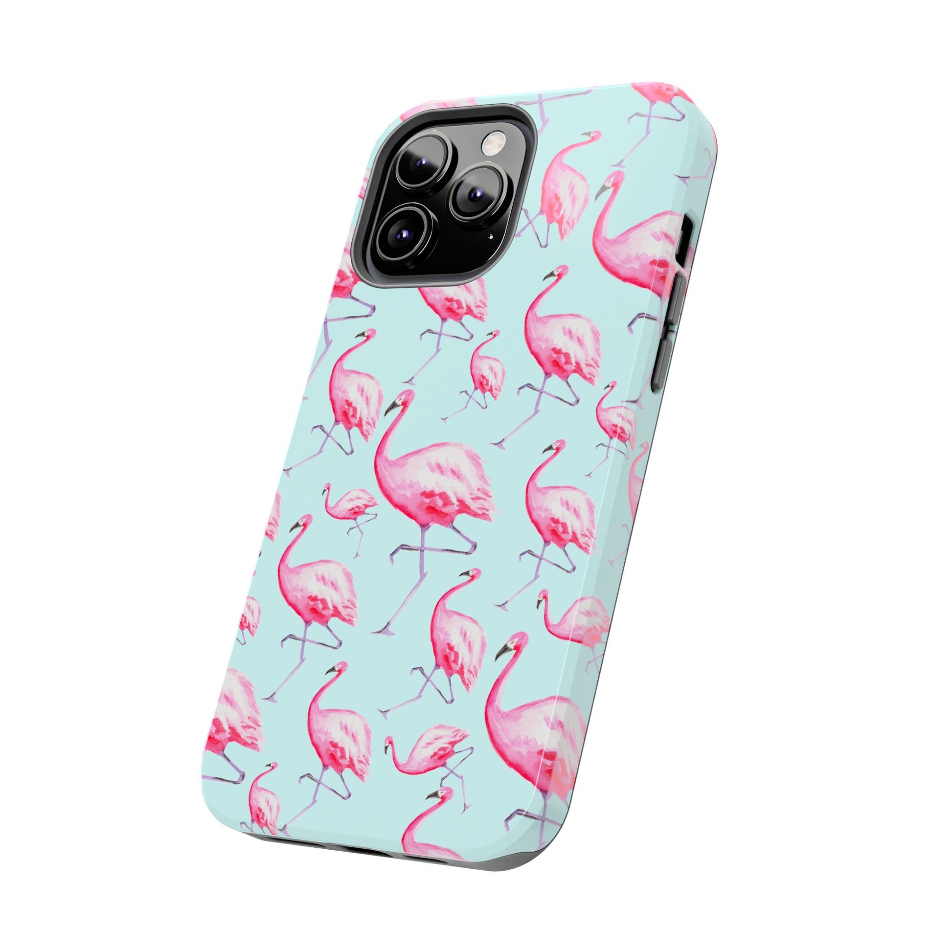 Pink Flamingos Watercolor Illustrated Tossed Pattern Blue Phone Case | Various Models