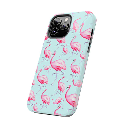 Pink Flamingos Watercolor Illustrated Tossed Pattern Blue Phone Case | Various Models