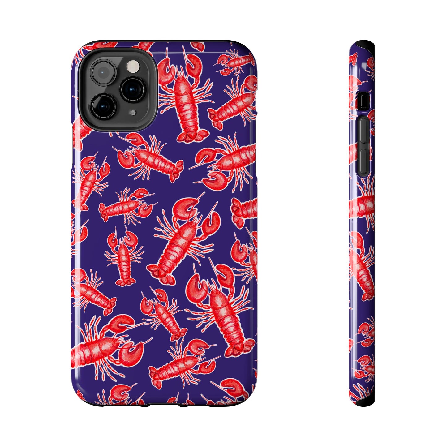 Red Lobster Watercolor Illustrated Tossed Pattern Navy Coastal Nautical Tough Phone Case | Various Models