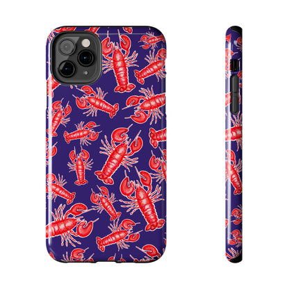 Red Lobster Watercolor Illustrated Tossed Pattern Navy Coastal Nautical Tough Phone Case | Various Models