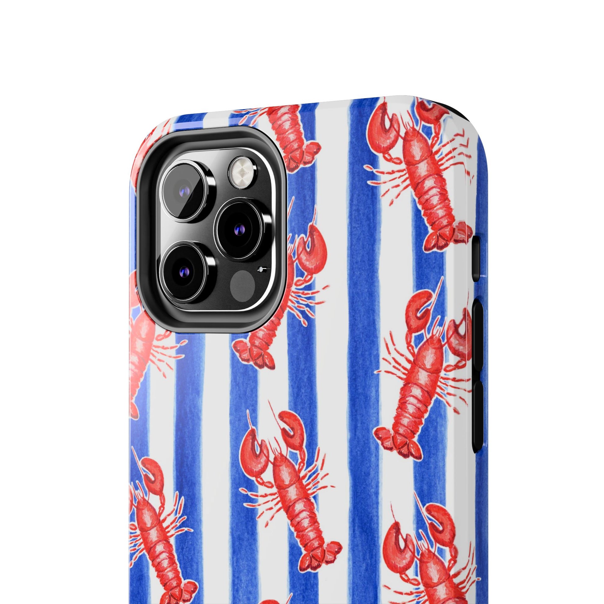 Blue & White Strip Red Lobster Watercolor Patterned Phone Case | Various Models