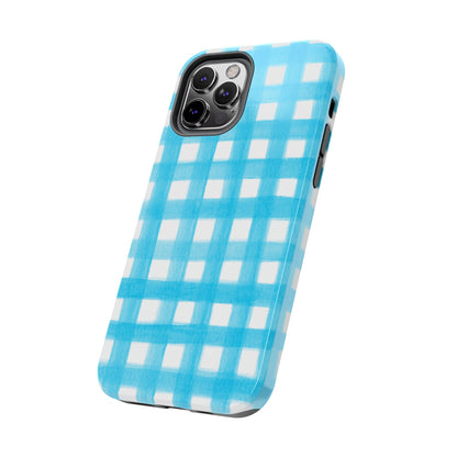 Turquoise Gingham Watercolor Illustrated Tough Phone Case | Various Models Available
