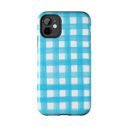 Turquoise Gingham Watercolor Illustrated Tough Phone Case | Various Models Available
