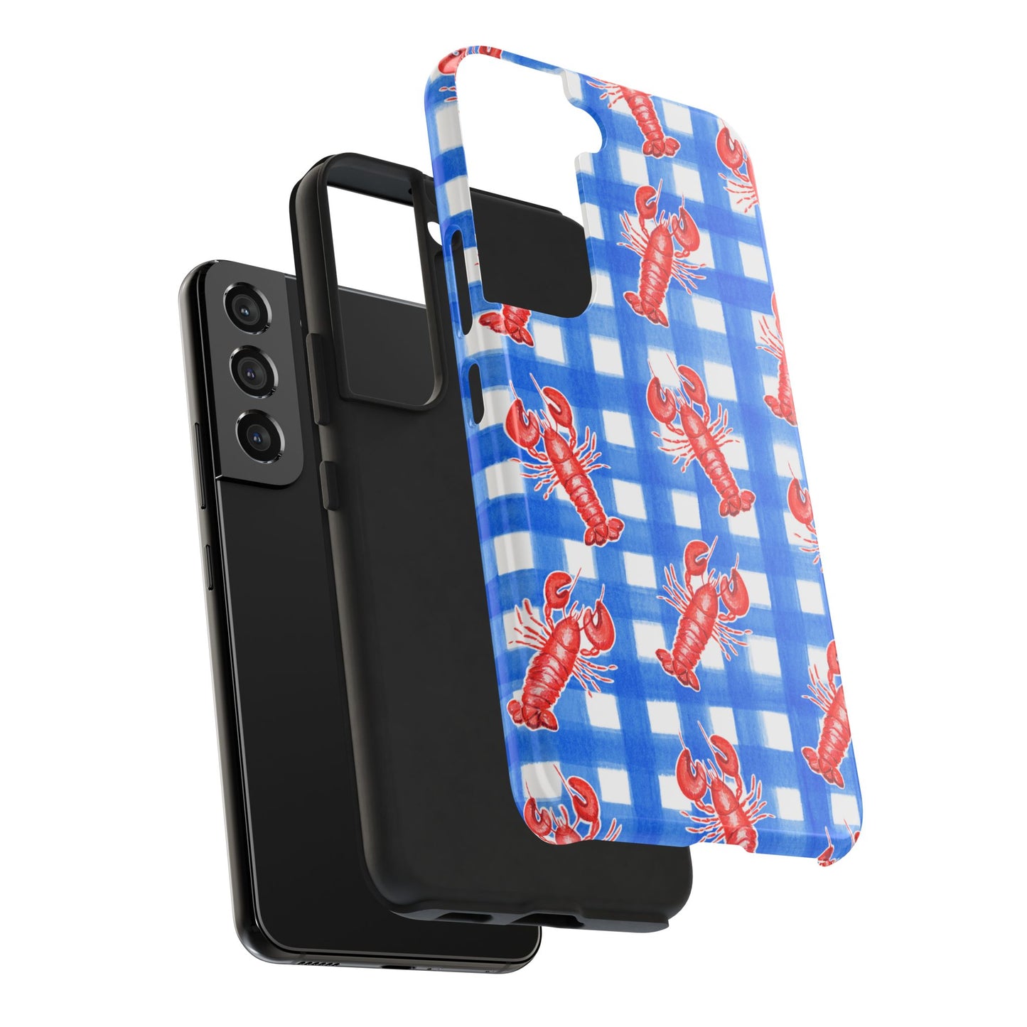 Blue Gingham Red Lobster Watercolor Patterned Phone Case | Various Models