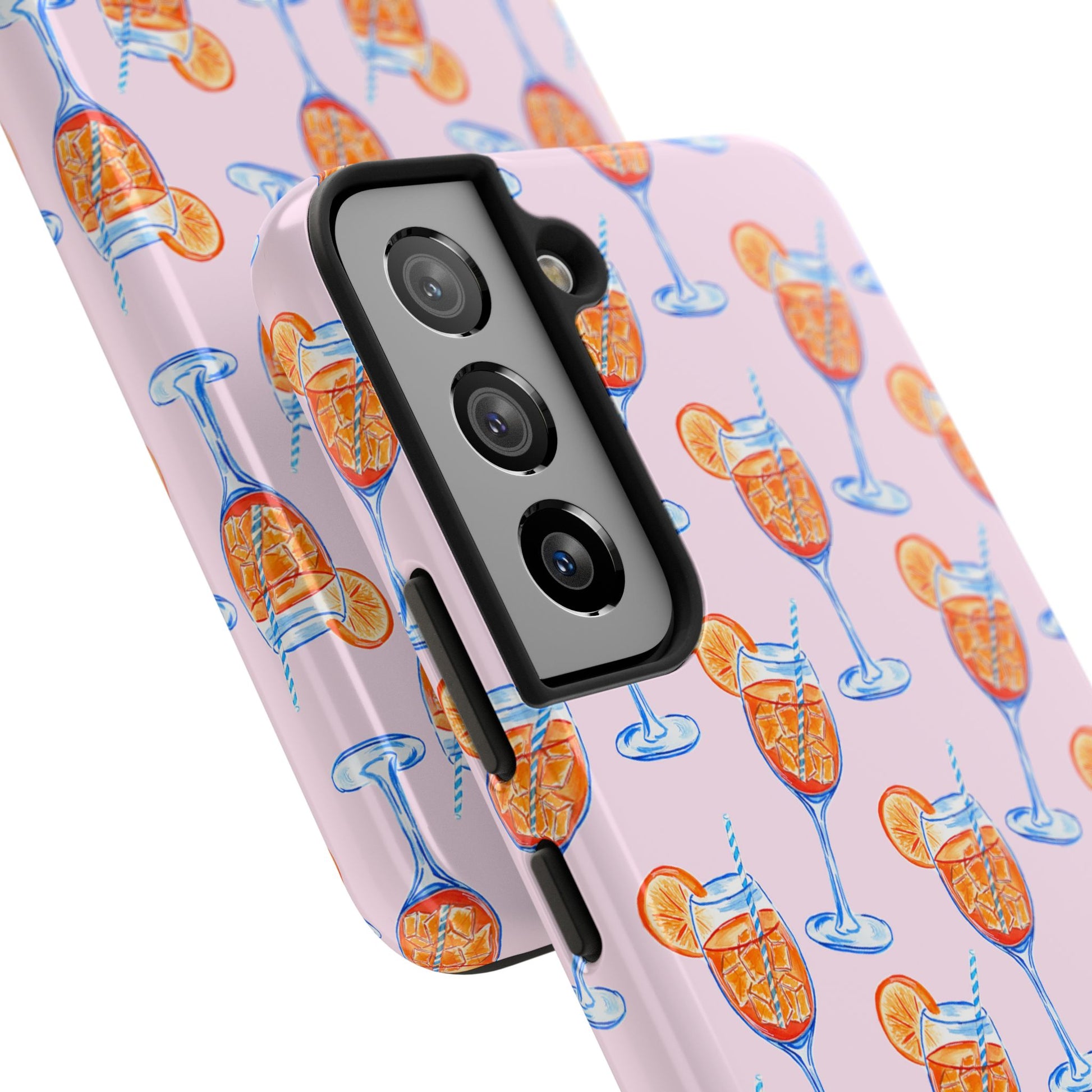 Orange & Blue Aperol Spritz Watercolor Patterned Blush Pink Tough Phone Case | Various Models