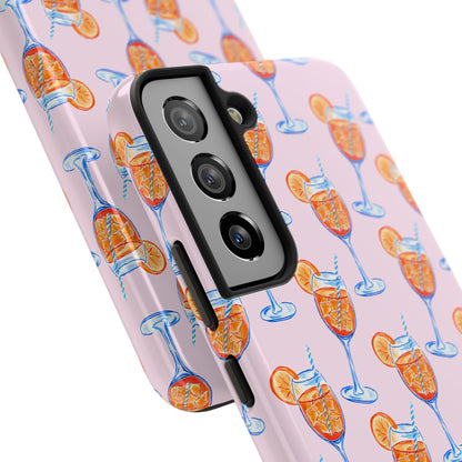 Orange & Blue Aperol Spritz Watercolor Patterned Blush Pink Tough Phone Case | Various Models