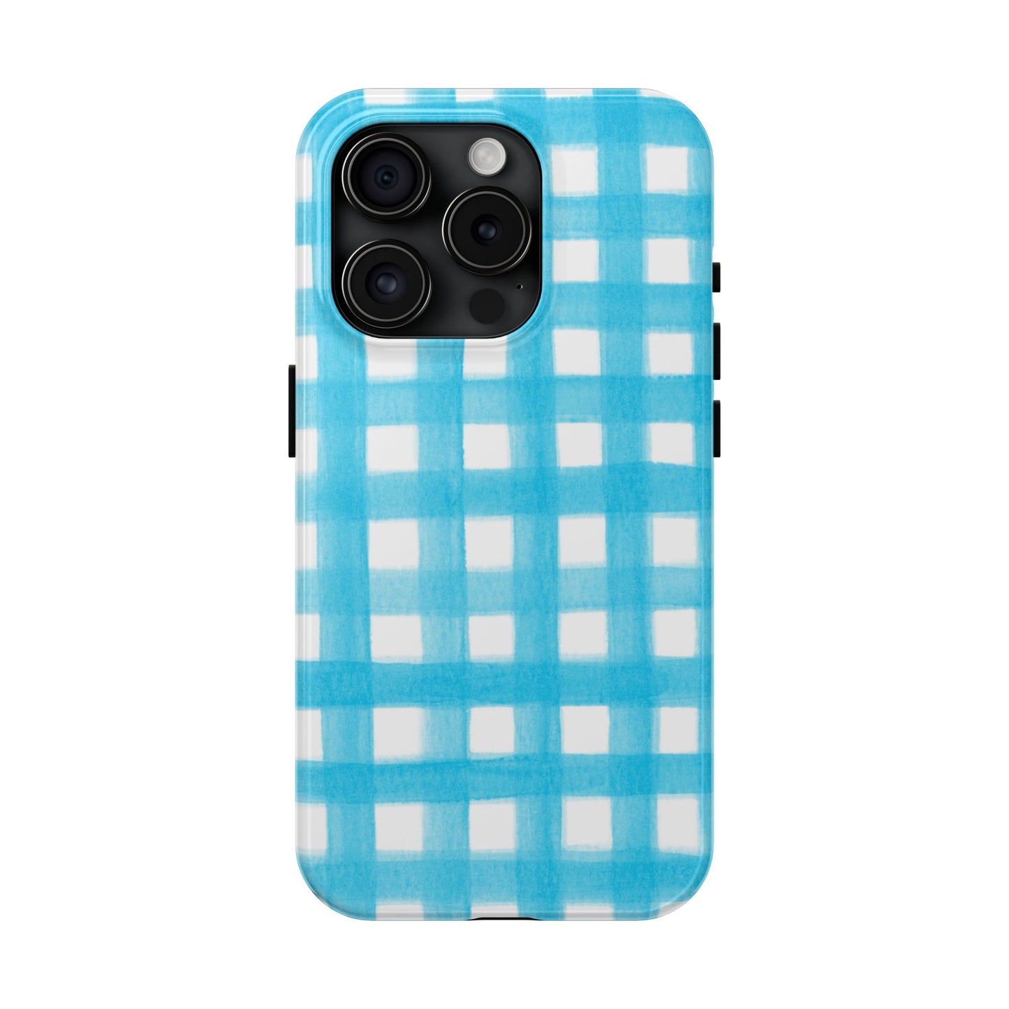 Turquoise Gingham Watercolor Illustrated Tough Phone Case | Various Models Available