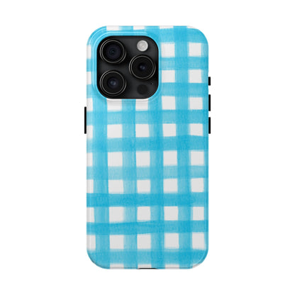Turquoise Gingham Watercolor Illustrated Tough Phone Case | Various Models Available