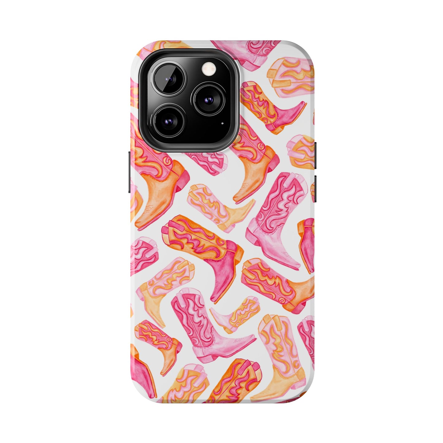 Tossed Hot Pink & Orange Cowboy Boots Tough Phone Cases | Various Models Available