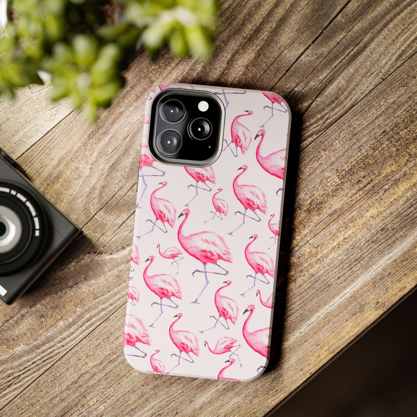 Pink Flamingos Watercolor Illustrated Tossed Pattern Blush Phone Case | Various Models