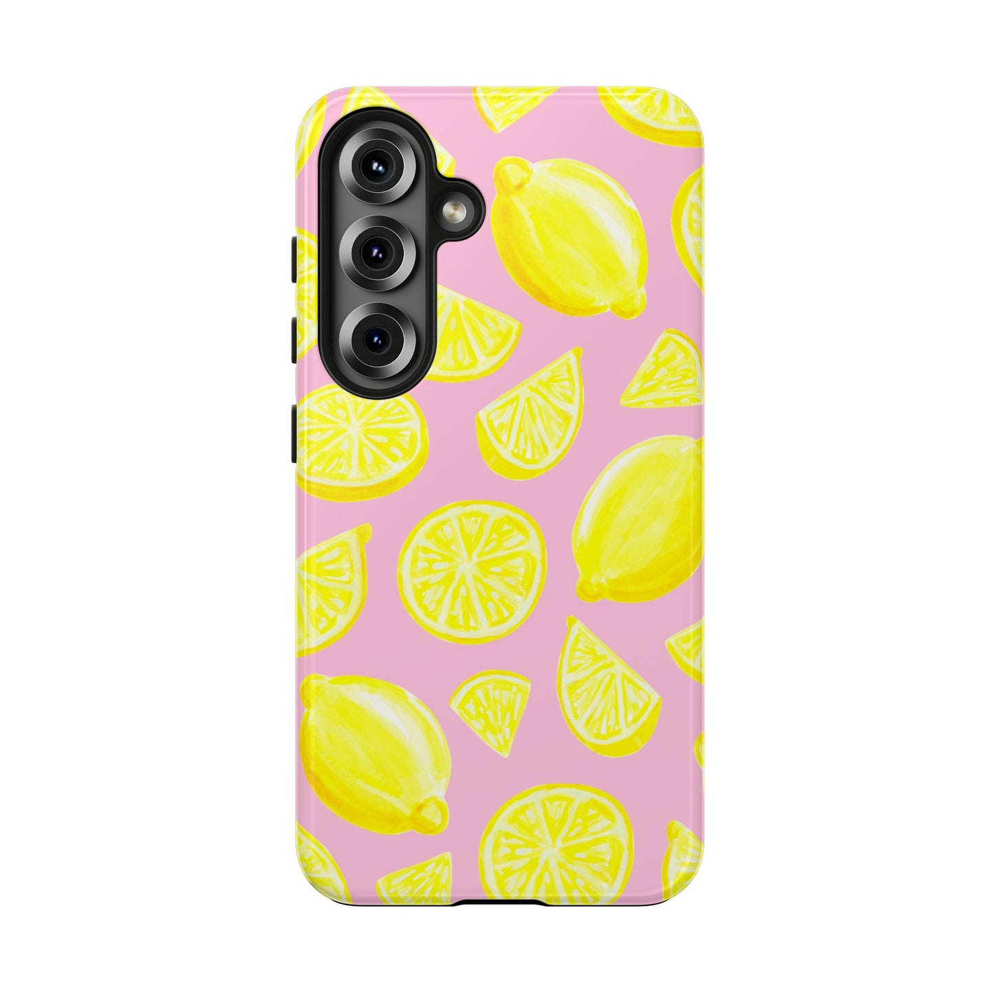 Bright Yellow Lemons Watercolor Illustrated Tossed Pattern Light Pink Tough Phone Case | Various Models