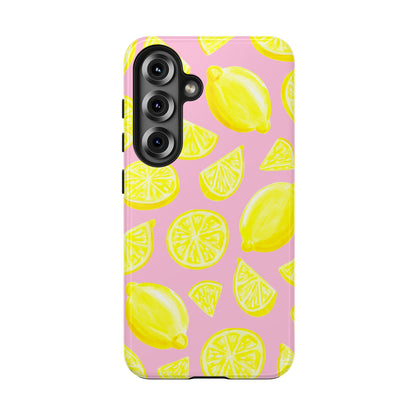 Bright Yellow Lemons Watercolor Illustrated Tossed Pattern Light Pink Tough Phone Case | Various Models