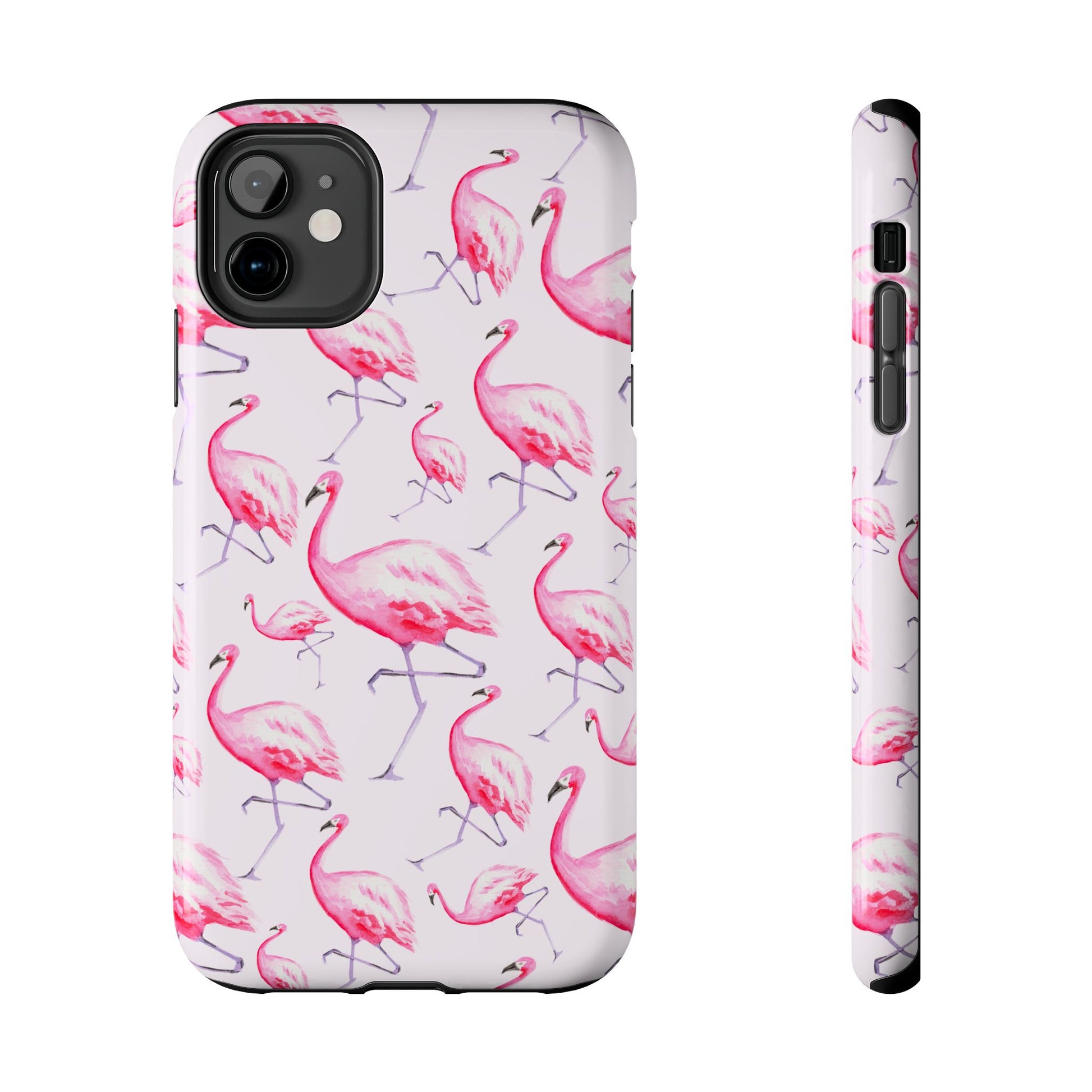 Pink Flamingos Watercolor Illustrated Tossed Pattern Blush Phone Case | Various Models iPhone 11
