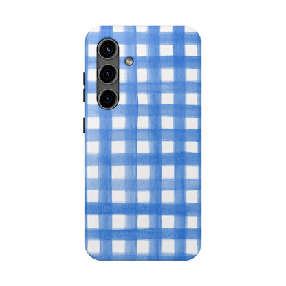 Blue Gingham Watercolor Preppy Tough Phone Case | Various models Samsung Galaxy S24
