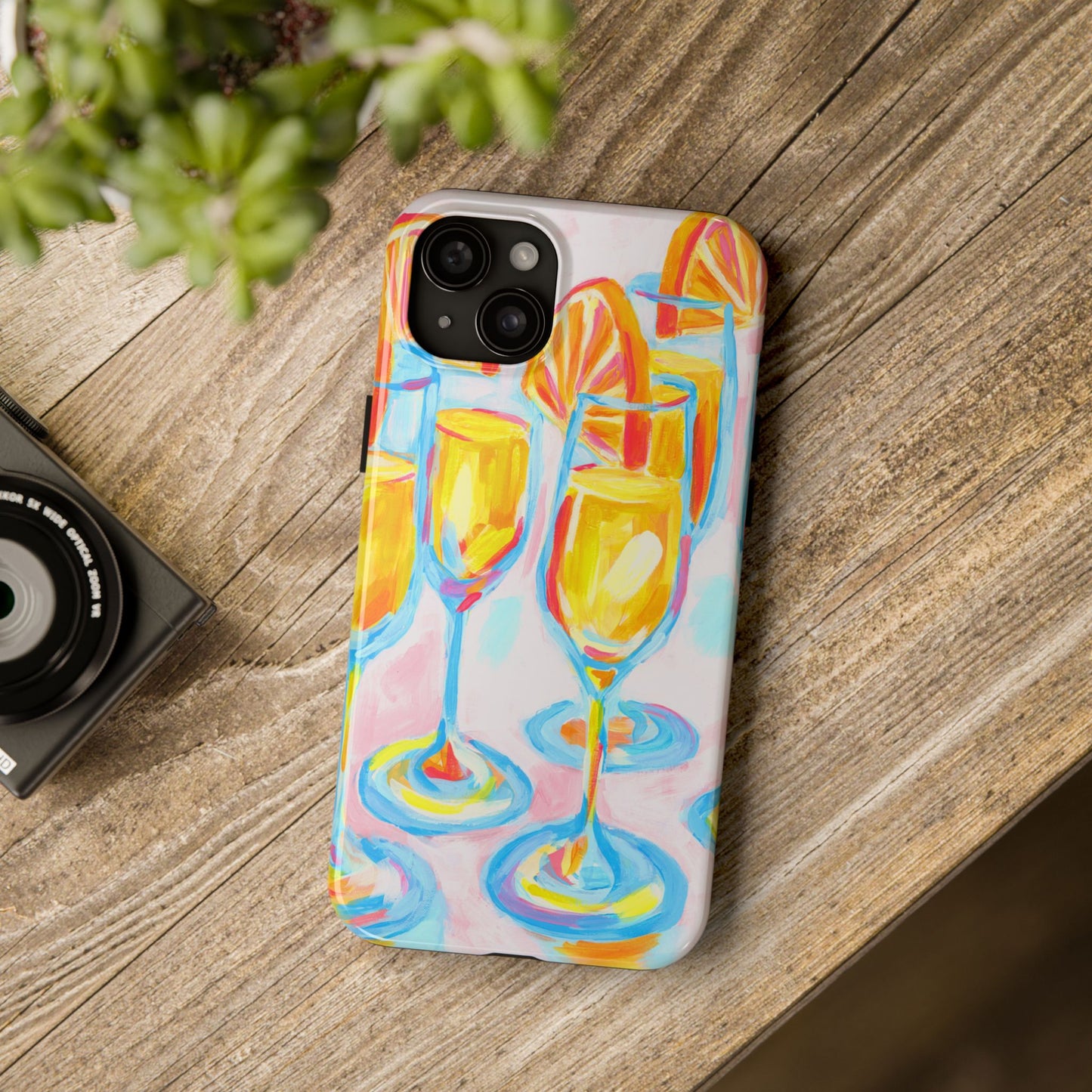 Pink Orange Mimosas Blue Champagne Flutes Abstract Acrylic Tough Phone Case | Various Models