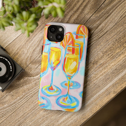 Pink Orange Mimosas Blue Champagne Flutes Abstract Acrylic Tough Phone Case | Various Models