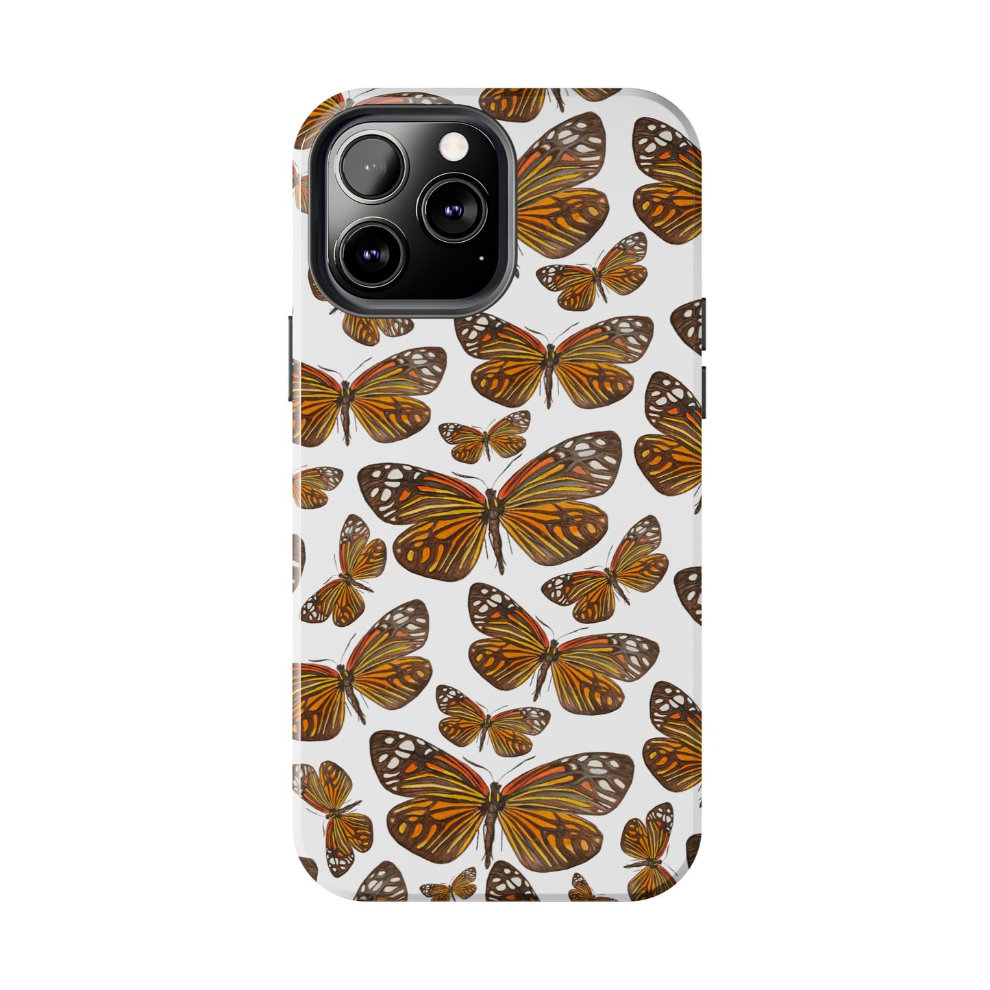 Black & Orange Butterfly Watercolor Illustrated Tossed Pattern Tough Phone Case | Various Models