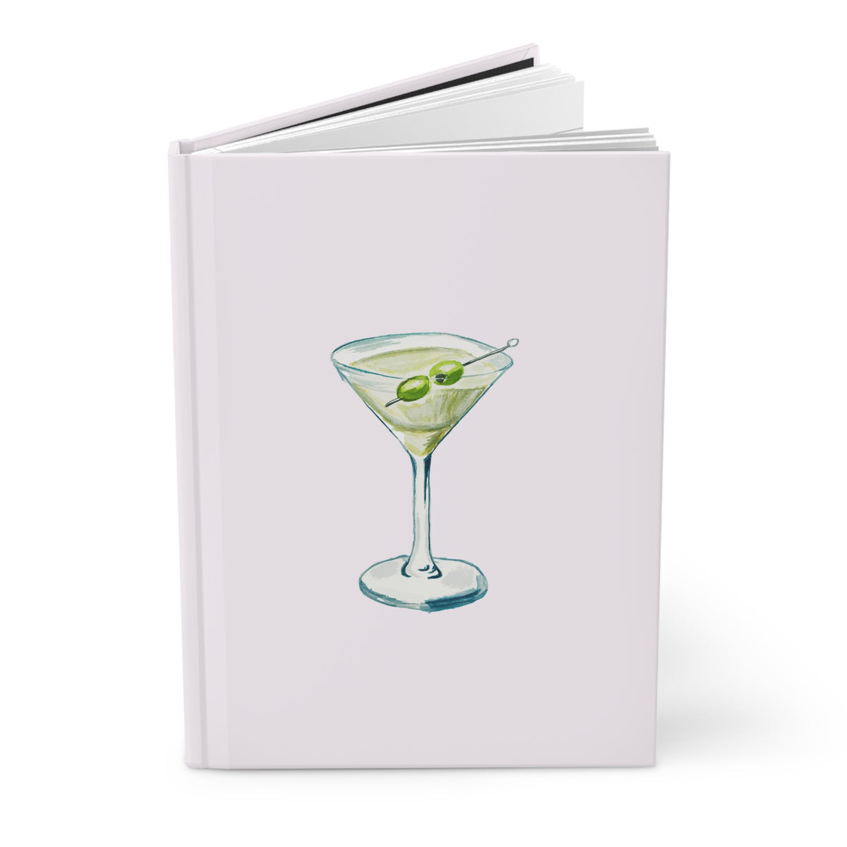 Blue Green Martini Watercolor Illustrated Light Pink Hardcover Lined Journal Matte 8"x 5.75"