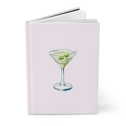 Blue Green Martini Watercolor Illustrated Light Pink Hardcover Lined Journal Matte 8"x 5.75"