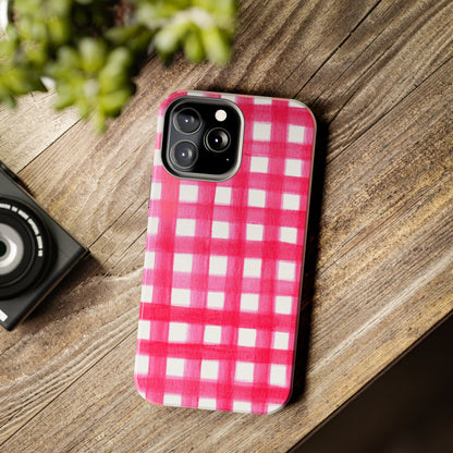 Hot Pink Gingham Watercolor Preppy Tough Phone Case | Various models