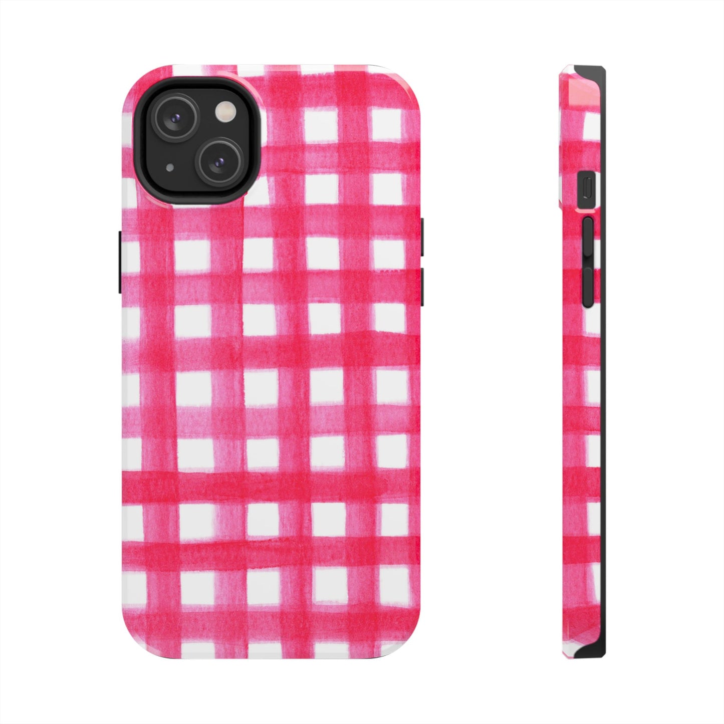 Hot Pink Gingham Watercolor Preppy Tough Phone Case | Various models iPhone 14 Plus