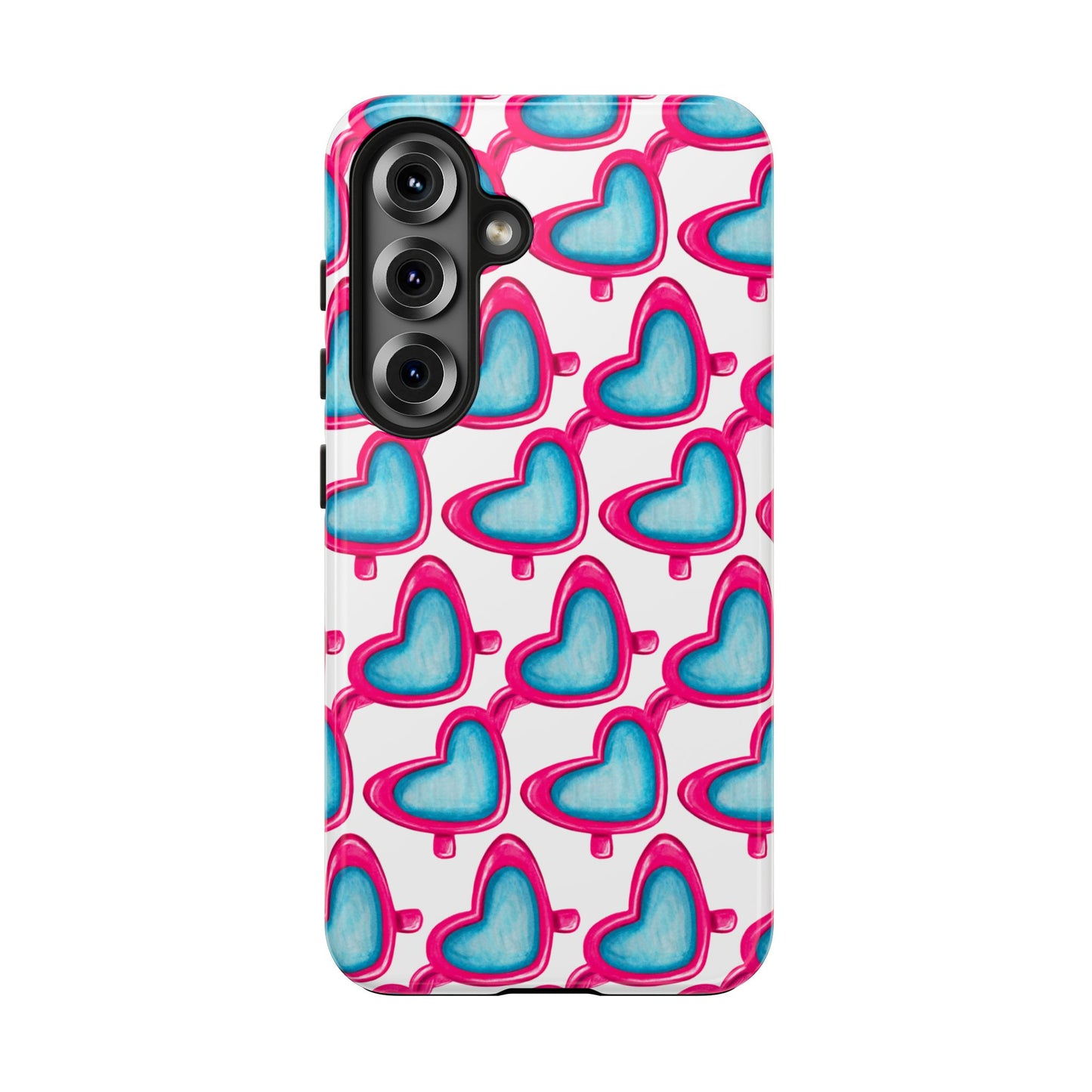 Pink Heart Shaped Sunglasses Watercolor Illustrated Tough Phone Case | Various Models Samsung Galaxy S25