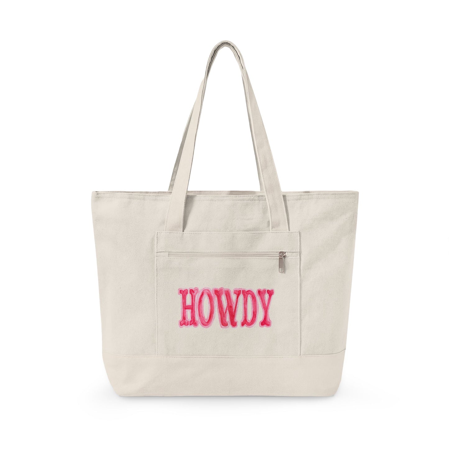 Hot Pink Howdy Watercolor Printed Zippered Canvas Tote 18" x 14" | Various Colors