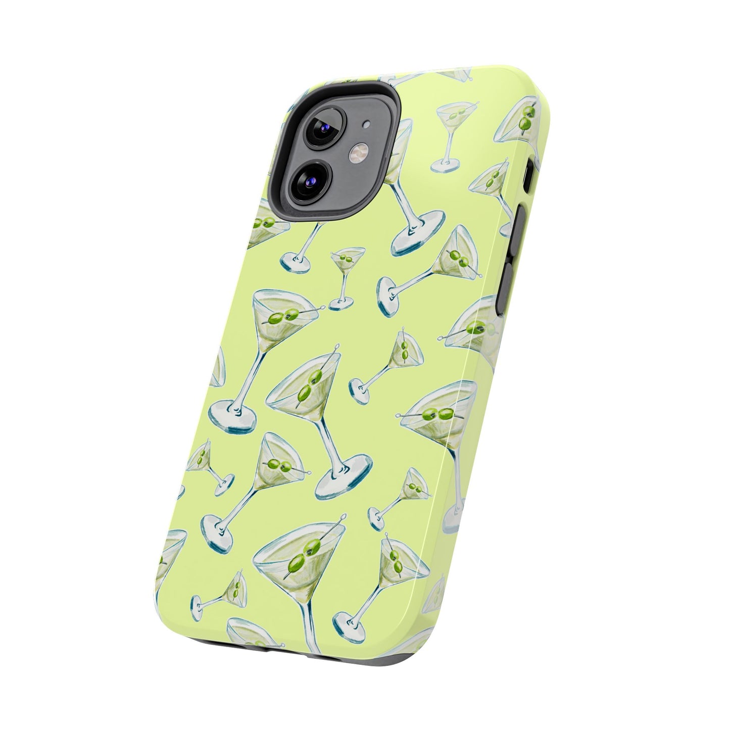 Watercolor Blue and Green Martinis Tossed Illustrated Pattern Yellow Tough Phone Case | Various Models