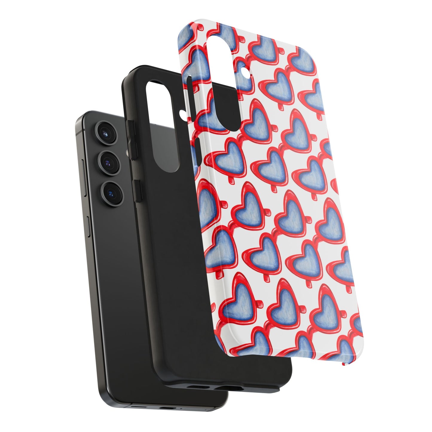 Red Heart Shaped Sunglasses Watercolor Illustrated Tough Phone Case | Various Models