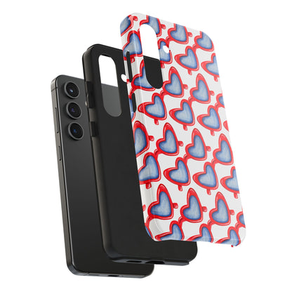 Red Heart Shaped Sunglasses Watercolor Illustrated Tough Phone Case | Various Models