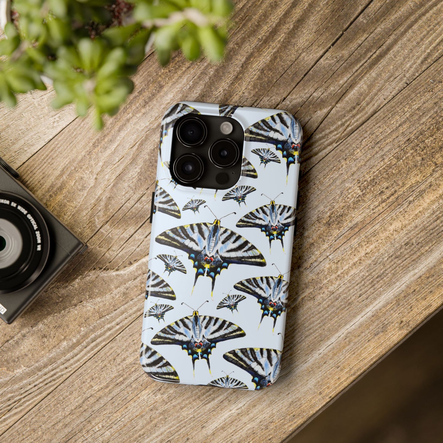 Light Blue Swallowtail Butterflies Watercolor Illustrated Pale Blue Tough Phone Case | Various Models