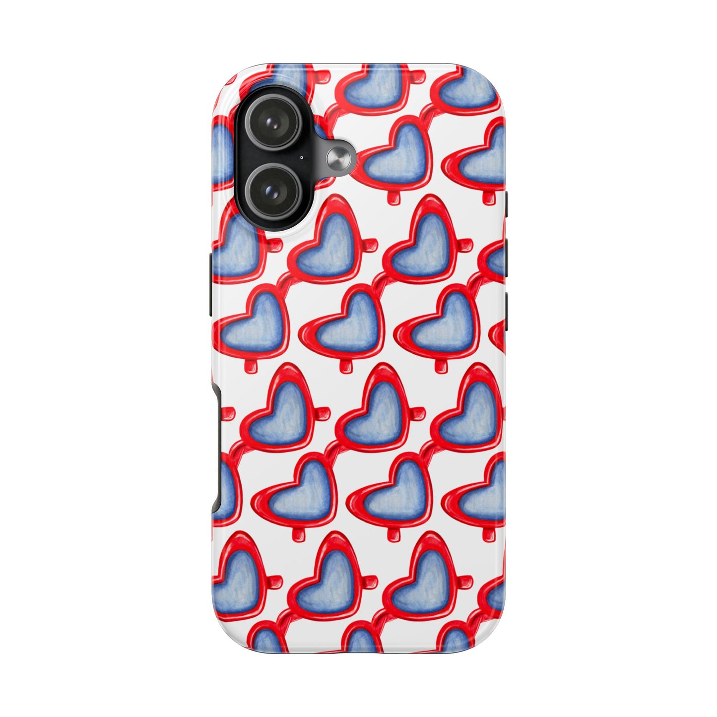 Red Heart Shaped Sunglasses Watercolor Illustrated Tough Phone Case | Various Models iPhone 17