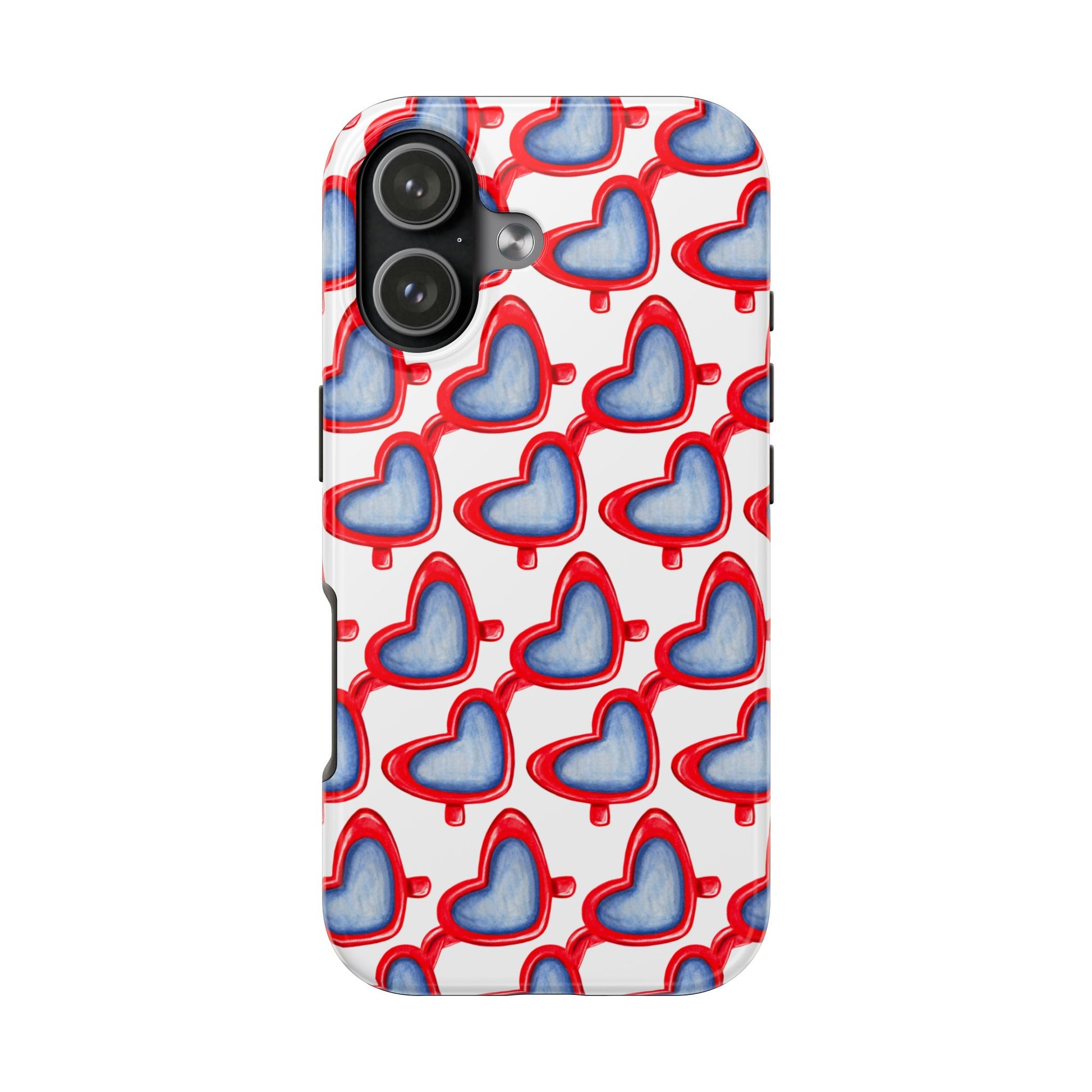 Red Heart Shaped Sunglasses Watercolor Illustrated Tough Phone Case | Various Models iPhone 17