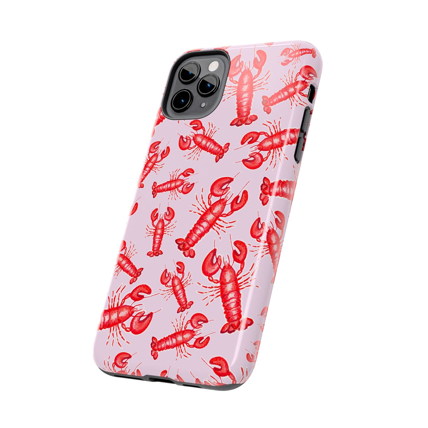Red Lobster Watercolor Illustrated Tossed Pattern Light Pink Coastal Nautical Tough Phone Case | Various Models