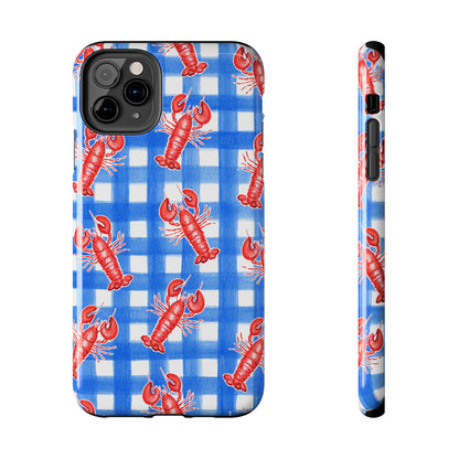 Blue Gingham Red Lobster Watercolor Patterned Phone Case | Various Models