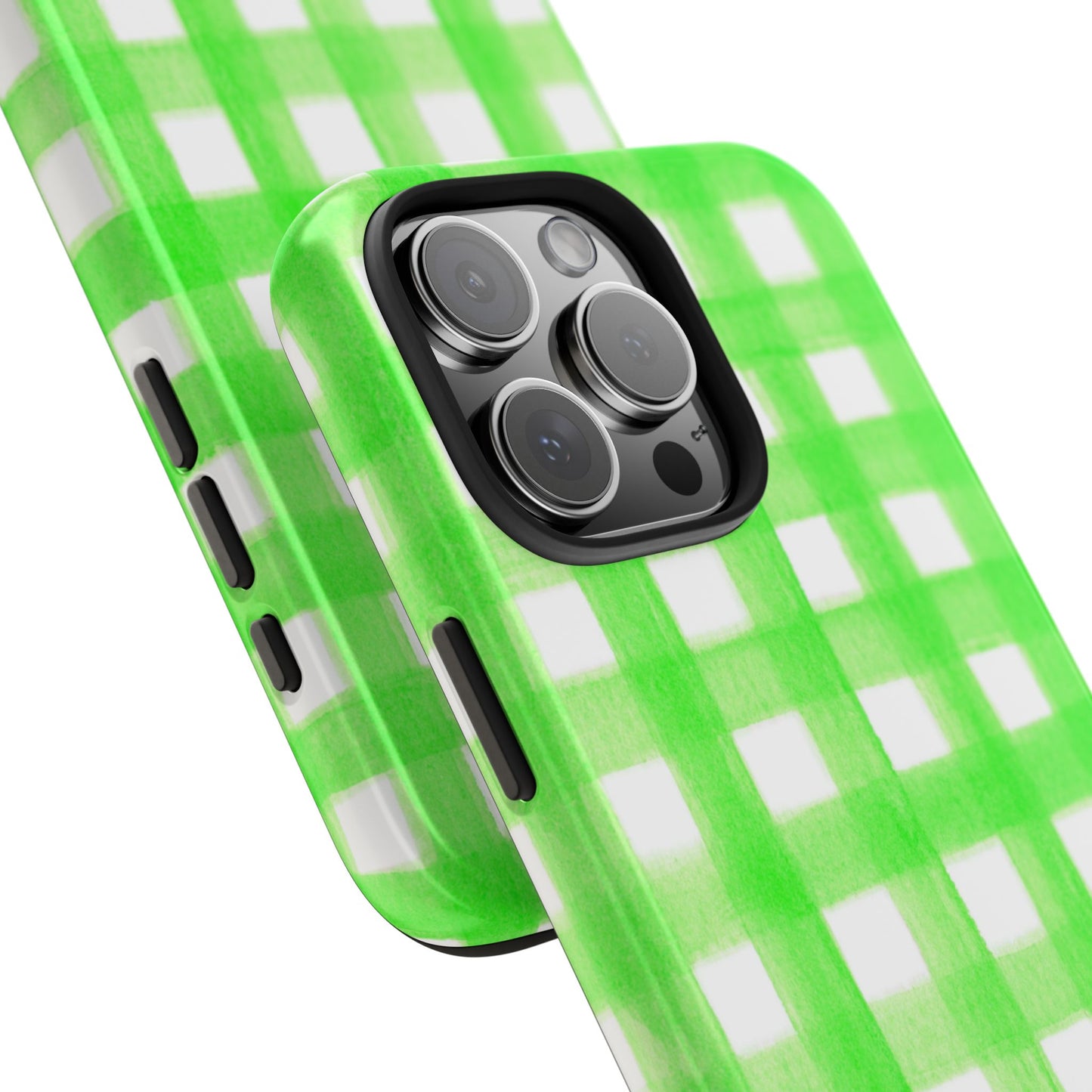 Lime Green Gingham Watercolor Illustrated Tough Phone Case | Various Models Available