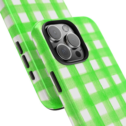 Lime Green Gingham Watercolor Illustrated Tough Phone Case | Various Models Available