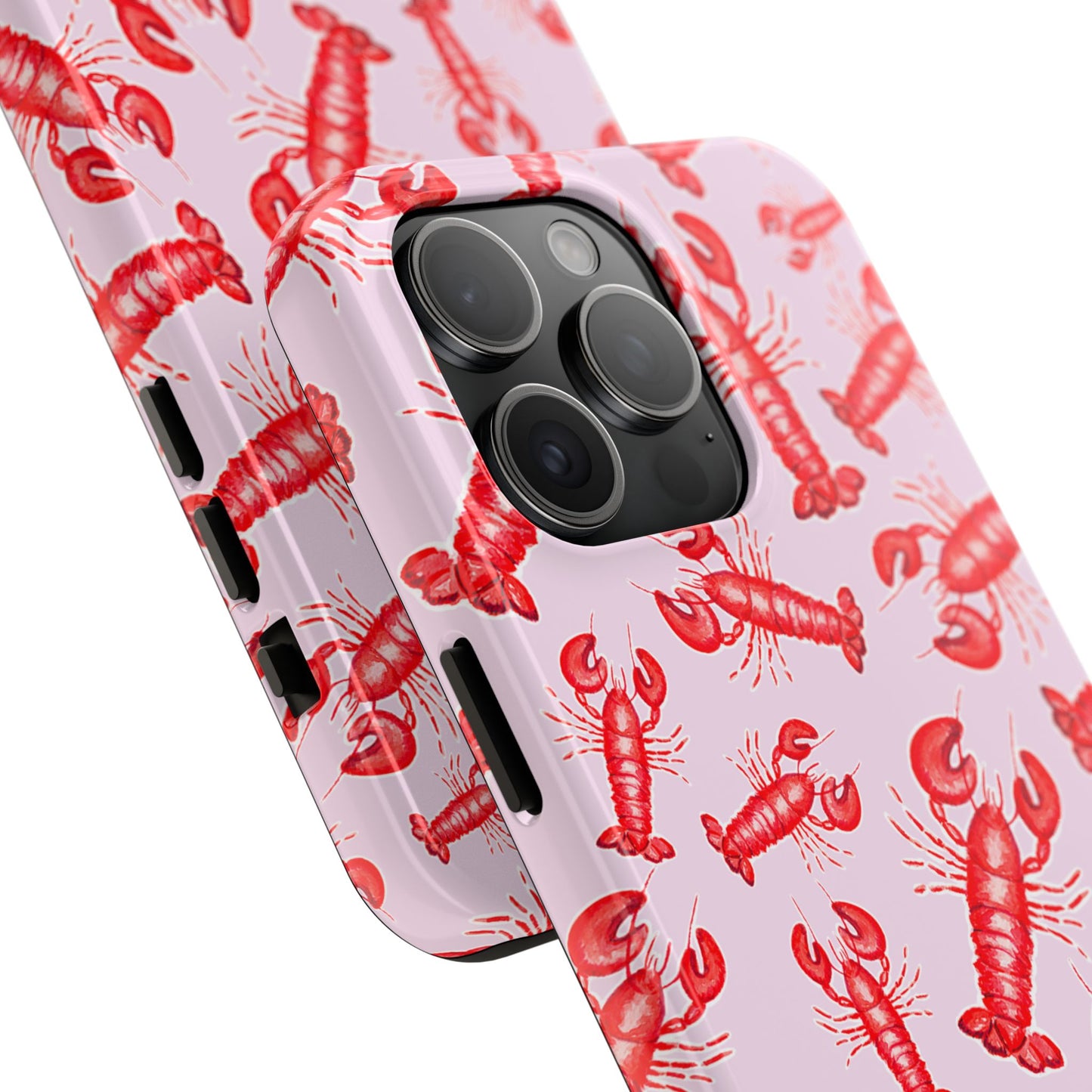 Red Lobster Watercolor Illustrated Tossed Pattern Light Pink Coastal Nautical Tough Phone Case | Various Models