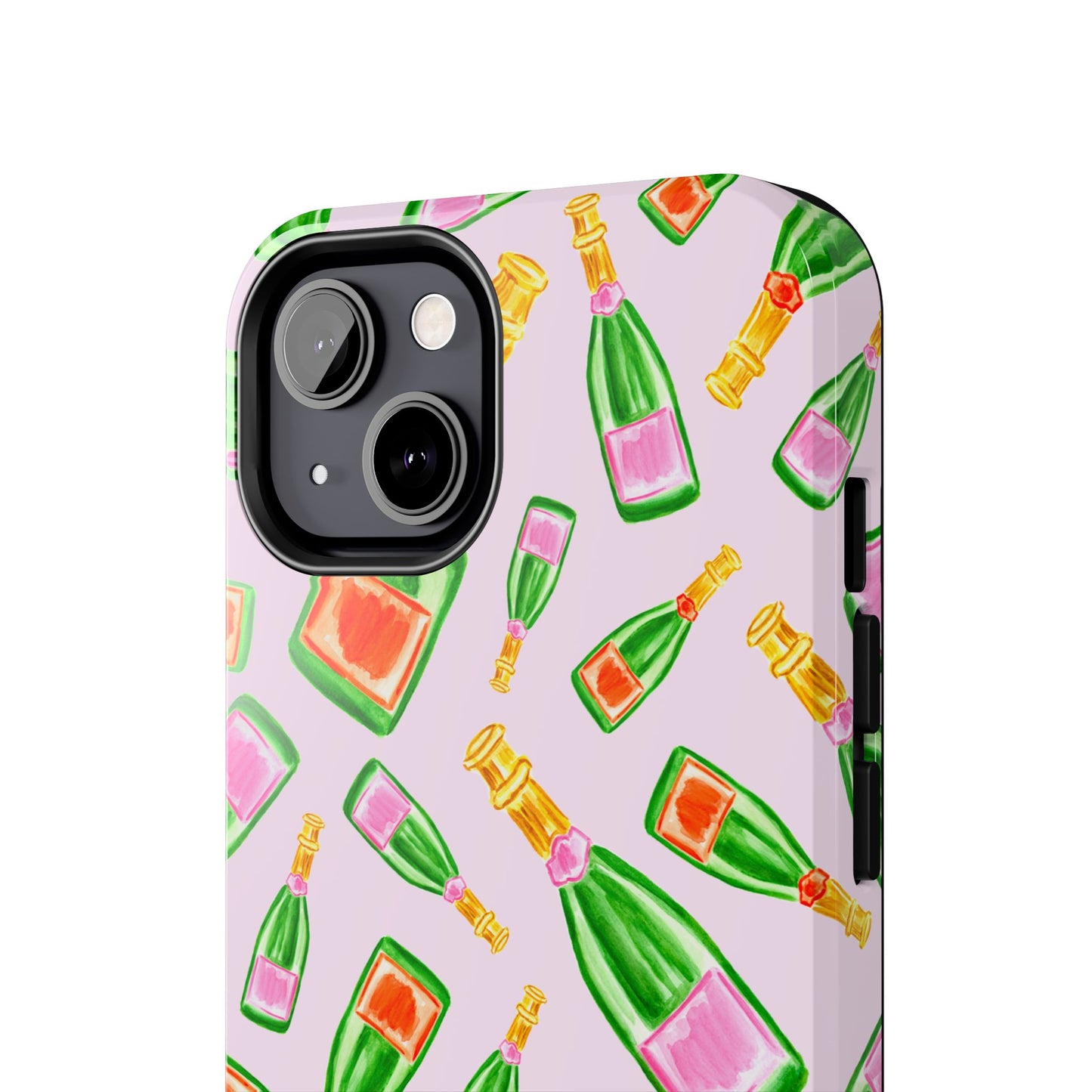 Tossed Pink and Green & Orange and Green Watercolor Illustrated Champagne Bottles Pattern Blush Pink Tough Phone Case | Various Models