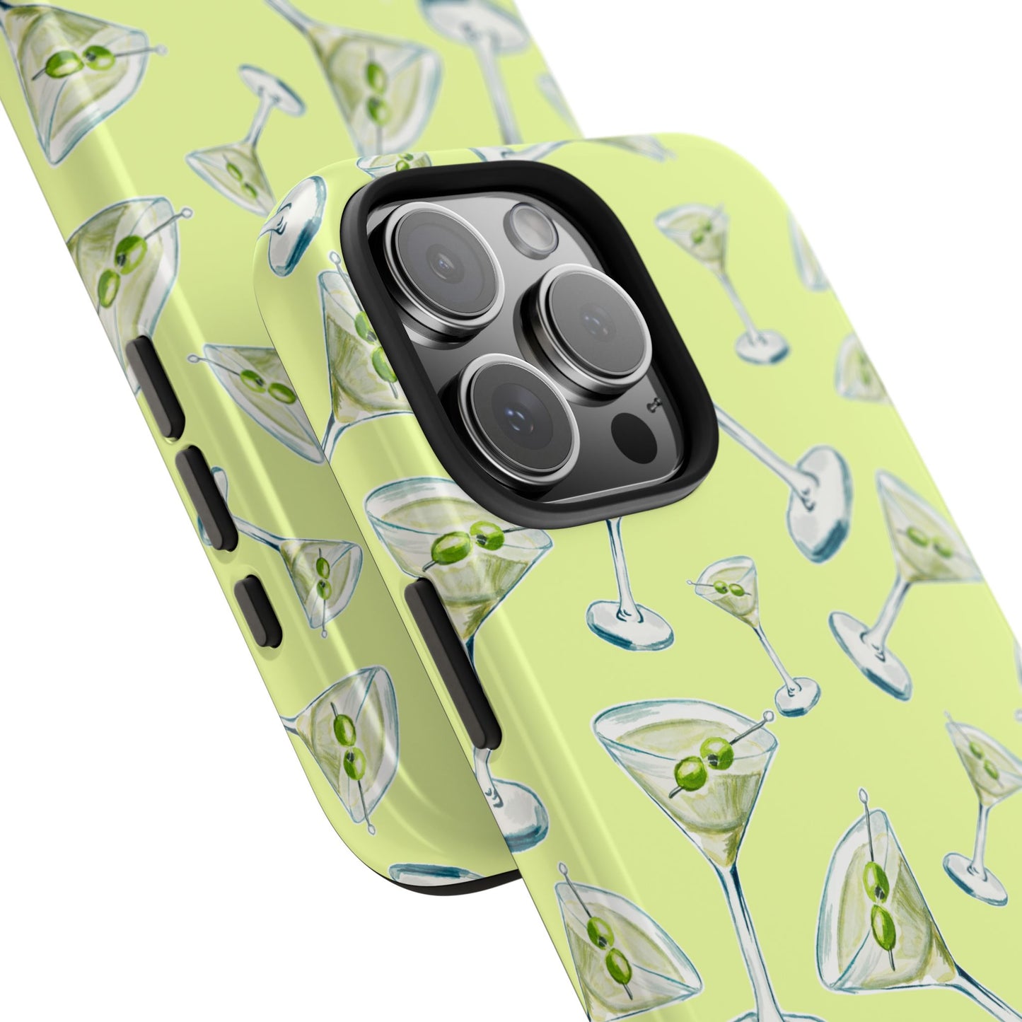Watercolor Blue and Green Martinis Tossed Illustrated Pattern Yellow Tough Phone Case | Various Models