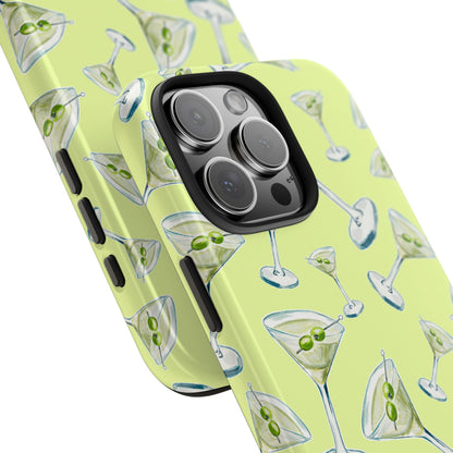 Watercolor Blue and Green Martinis Tossed Illustrated Pattern Yellow Tough Phone Case | Various Models