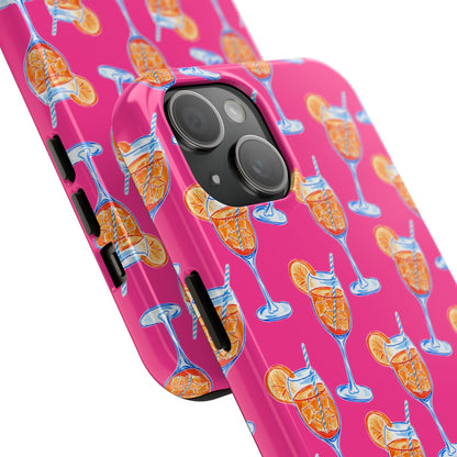 Orange & Blue Aperol Spritz Watercolor Pattern Hot Pink Phone Case | Various Models