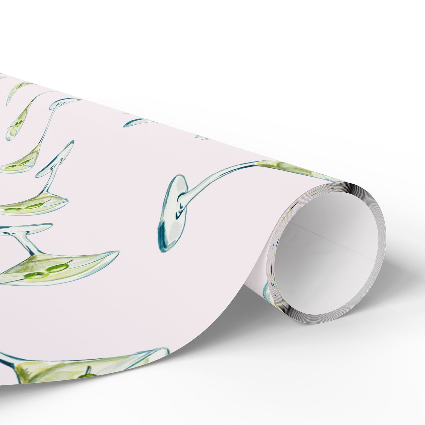 Gift Wrap | Blush Pink Watercolor Martini Tossed Pattern | Matte or Glossy