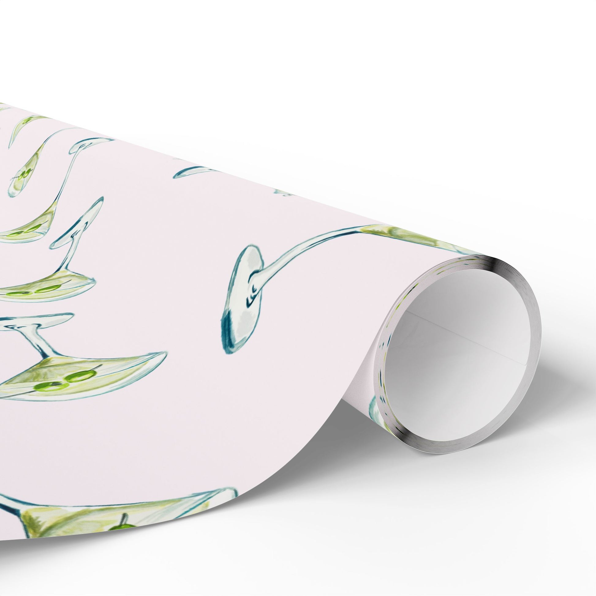 Gift Wrap | Blush Pink Watercolor Martini Tossed Pattern | Matte or Glossy