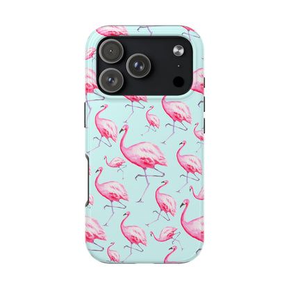 Pink Flamingos Watercolor Illustrated Tossed Pattern Blue Phone Case | Various Models iPhone 17 Pro