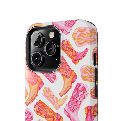 Tossed Hot Pink & Orange Cowboy Boots Tough Phone Cases | Various Models Available