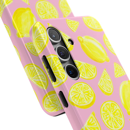 Bright Yellow Lemons Watercolor Illustrated Tossed Pattern Light Pink Tough Phone Case | Various Models