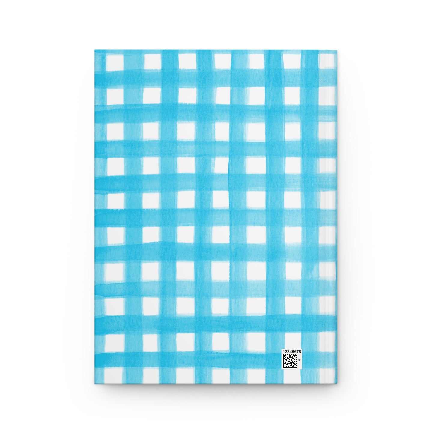 Turquoise Blue Gingham Watercolor Illustrated Hardcover Lined Journal Matte 8"x 5.75"
