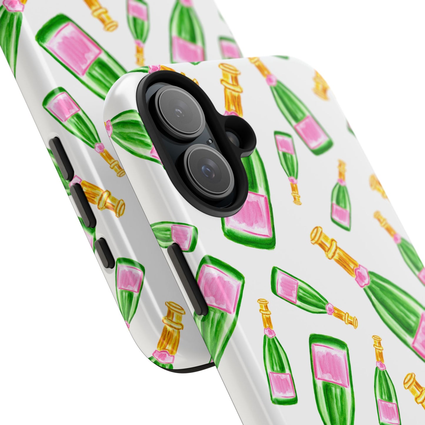 Copy of Tossed Pink and Green Watercolor Illustrated Champagne Bottles Pattern Tough Phone Case | Various Models