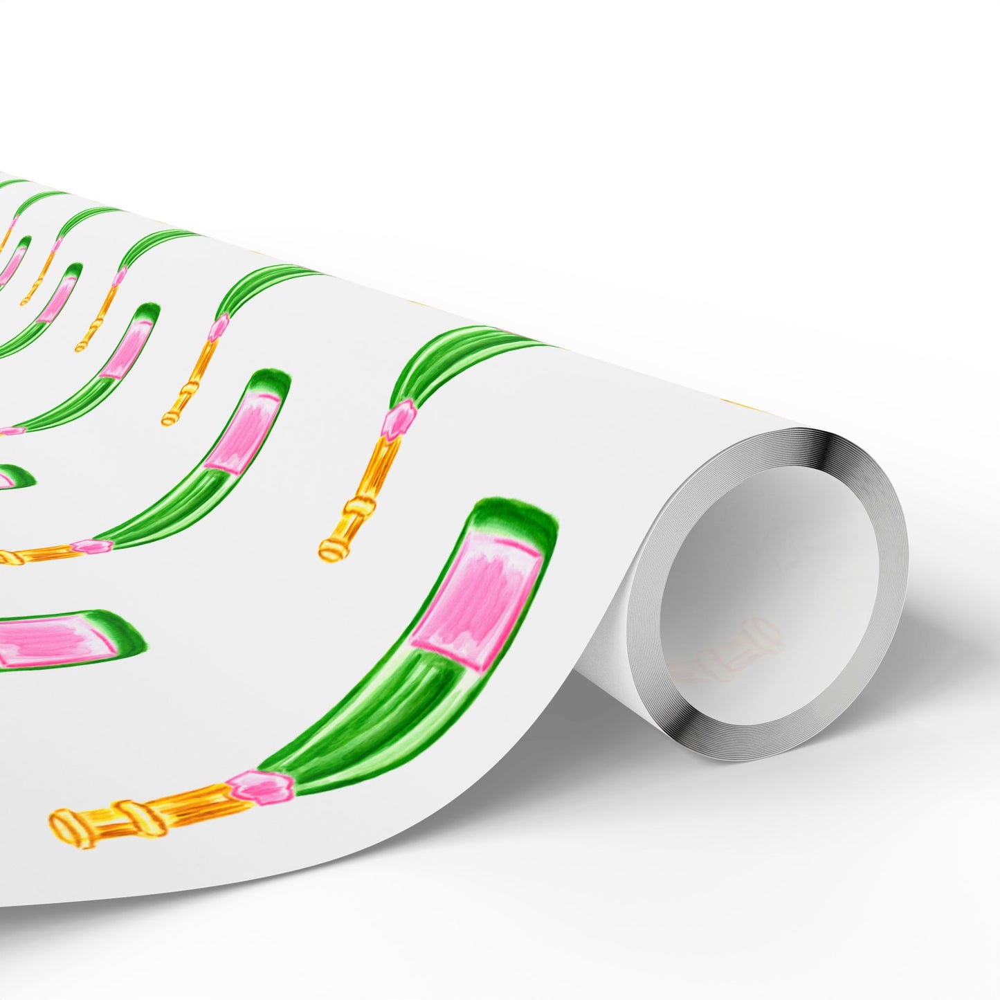 Gift Wrap | White Watercolor Pink & Green Champagne Bottles Pattern | Matte or Glossy